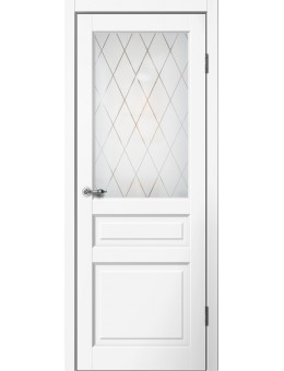 Межкомнатная дверь  Classic 3 ПО белый,матовое стекло ромб