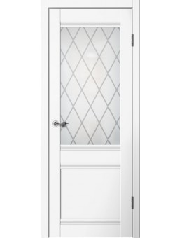  Межкомнатная дверь  Classic 1 ПО белый,матовое стекло ромб