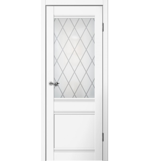 Межкомнатная дверь  Classic 1 ПО белый,матовое стекло ромб