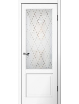 Межкомнатная дверь  Classic 2ПО белый,матовое стекло ромб