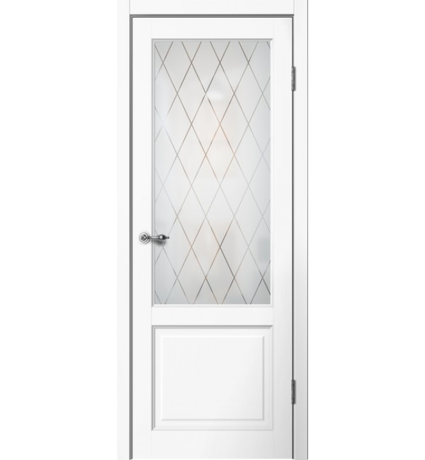 Межкомнатная дверь FlyDoors Classic 2ПО белый,матовое стекло ромб