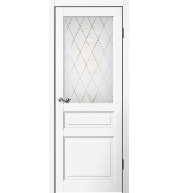 Межкомнатная дверь FlyDoors Classic 3 ПО белый,матовое стекло ромб