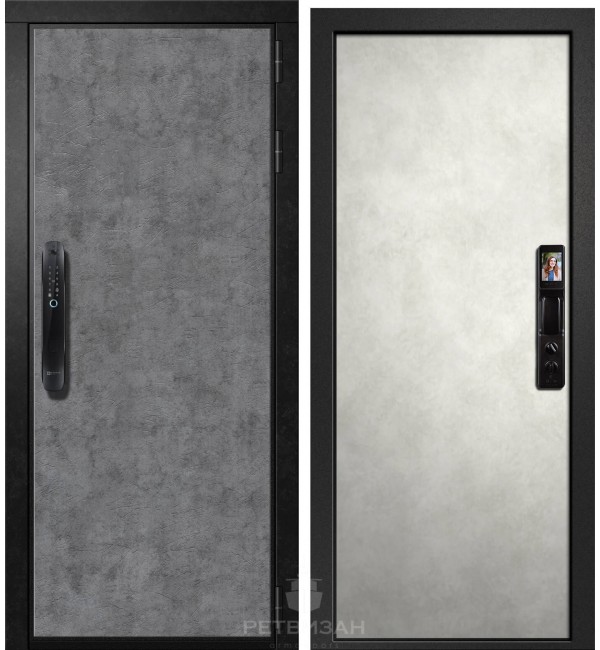 Входная дверь Ретвизан Орфей 307 Биометрия с видеодомофоном Бетон лофт графит