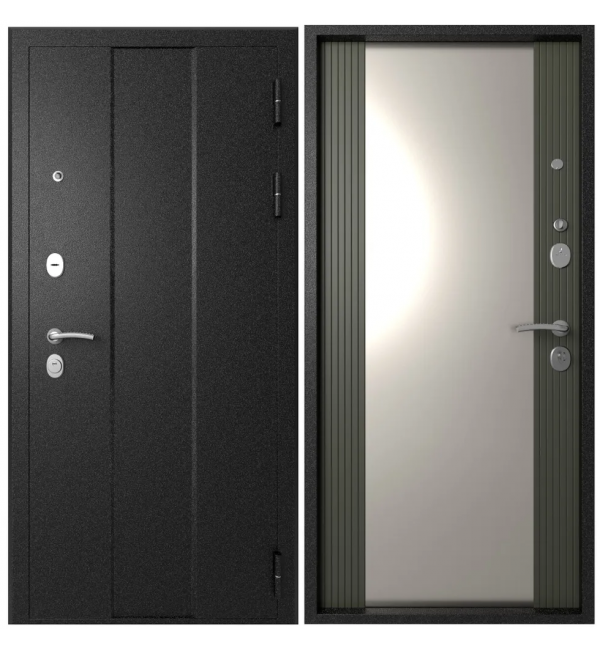 Входная дверь Эталон М-5 Черный букле-Софт графит Зеркало