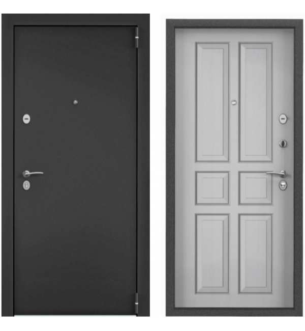 Входная дверь TOREX Х5 NEW MP Темно-серый букле графит/ПВХ Дуб белый матовый СК62 КОМБО
